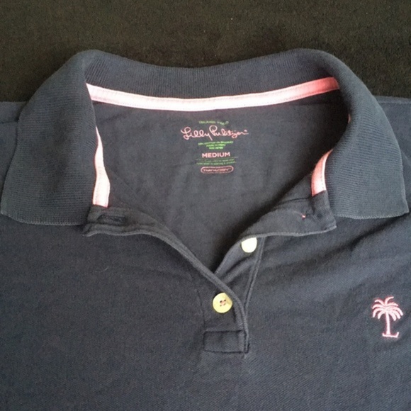 Lilly Pulitzer Shortsleeve Dark Navy Blue and Pink Polo - Picture 4 of 6